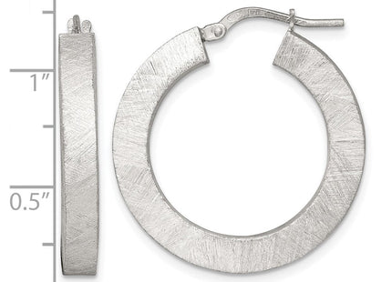 Sterling Silver Brushed Textured x Square Tube Hoop Earrings (Style QE17858)