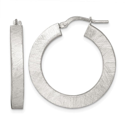 Sterling Silver Brushed Textured x Square Tube Hoop Earrings, 29.5 x 4.3mm