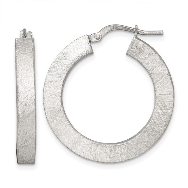 Sterling Silver Brushed Textured x Square Tube Hoop Earrings, 29.5 x 4.3mm