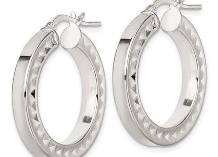 Sterling Silver Polished and Textured 4.00 x Hoop Earrings (Style QE17860)
