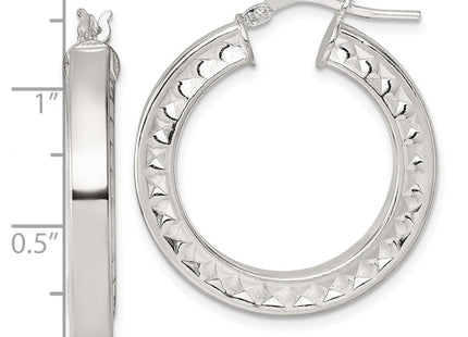 Sterling Silver Polished and Textured 4.00 x Hoop Earrings (Style QE17860)