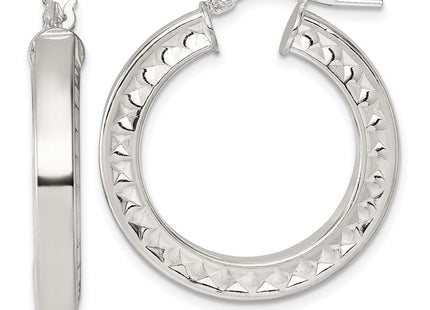 Sterling Silver Polished and Textured 4.00 x Hoop Earrings (Style QE17860)