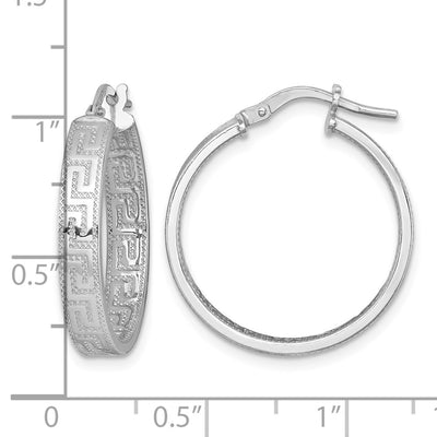 Sterling Silver Rhodium-plated Polished Textured In and Out Greek Key 4.00 x Hoop Earrings, 26 x 4mm