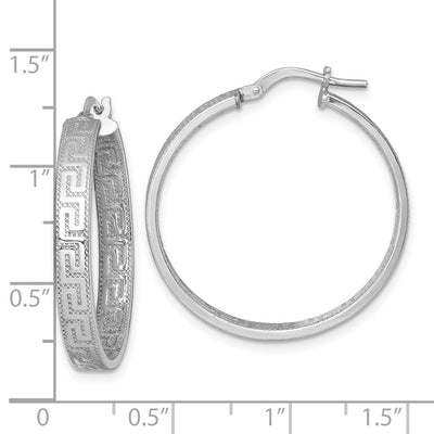 Sterling Silver Rhodium-plated Polished Textured In and Out Greek Key 4.00 x Hoop Earrings, 31 x 4mm