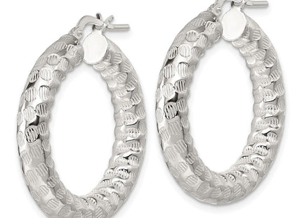Sterling Silver Polished and Textured Round Tube Hoop Earrings (Style QE17873)