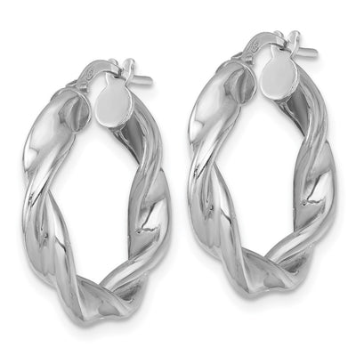 Sterling Silver Rhodium-plated Polished Twisted 4.00 x Round Hoop Earrings, 23.5 x 4mm
