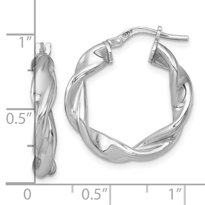 Sterling Silver Rhodium-plated Polished Twisted 4.00 x Round Hoop Earrings, 23.5 x 4mm