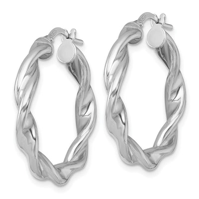 Sterling Silver Rhodium-plated Polished Twisted 4.00 x Round Hoop Earrings, 28 x 4mm