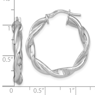 Sterling Silver Rhodium-plated Polished Twisted 4.00 x Round Hoop Earrings, 28 x 4mm