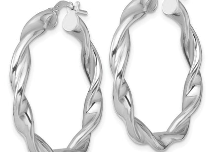 Sterling Silver Rhodium-plated Polished Twisted 4.00 x Round Hoop Earrings (Style QE17890)