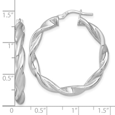 Sterling Silver Rhodium-plated Polished Twisted 4.00 x Round Hoop Earrings, 35 x 4mm