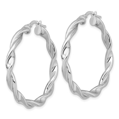 Sterling Silver Rhodium-plated Polished Twisted 4.00 x Round Hoop Earrings, 41 x 4mm