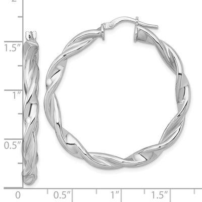 Sterling Silver Rhodium-plated Polished Twisted 4.00 x Round Hoop Earrings, 41 x 4mm