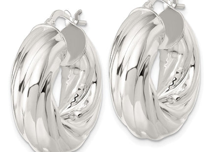 Sterling Silver Polished Twisted Tube Hoop Earrings (Style QE17892)