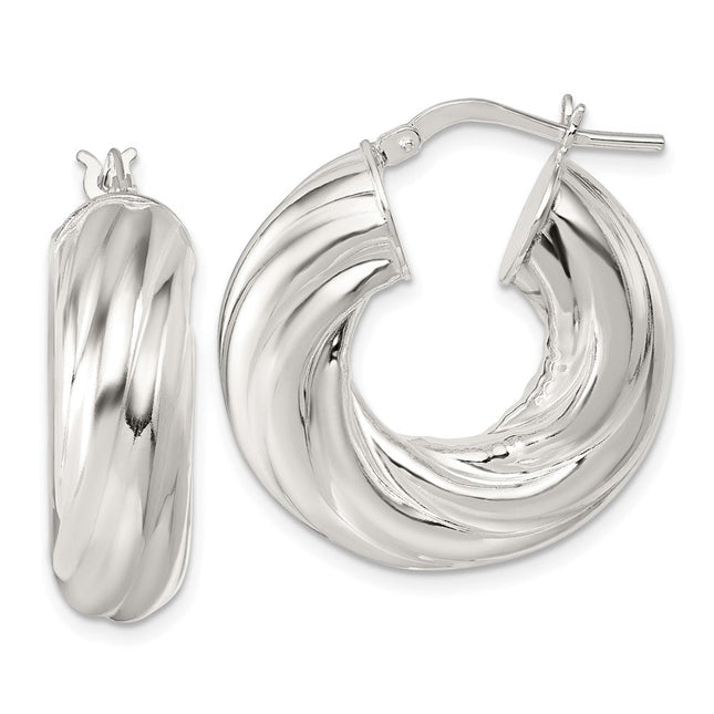 Sterling Silver Polished Twisted Tube Hoop Earrings, 27 x 8mm
