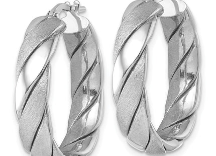 Sterling Silver Rhodium-plated Polished and Scratch Finish 6.0 x Twisted Round Tube Hoop Earrings (Style QE17895)