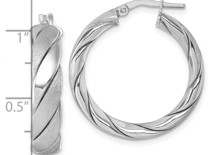 Sterling Silver Rhodium-plated Polished and Scratch Finish 6.0 x Twisted Round Tube Hoop Earrings (Style QE17895)