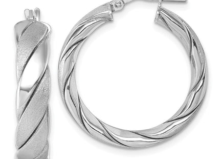 Sterling Silver Rhodium-plated Polished and Scratch Finish 6.0 x Twisted Round Tube Hoop Earrings (Style QE17895)