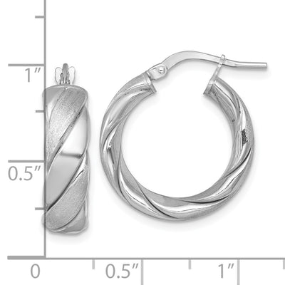 Sterling Silver Rhodium-plated Polished Brushed/Textured x Tube Hoop Earrings, 22.5 x 6mm
