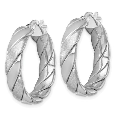 Sterling Silver Rhodium-plated Polished Brushed/Textured x Tube Hoop Earrings, 27.5 x 6mm
