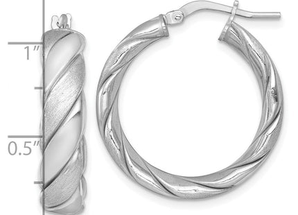 Sterling Silver Rhodium-plated Polished Brushed/Textured x Tube Hoop Earrings (Style QE17898)