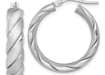 Sterling Silver Rhodium-plated Polished Brushed/Textured x Tube Hoop Earrings (Style QE17898)