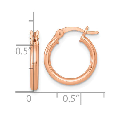 Sterling Silver Rose-tone Polished x Round Tube Hoop Earrings, 16 x 2mm