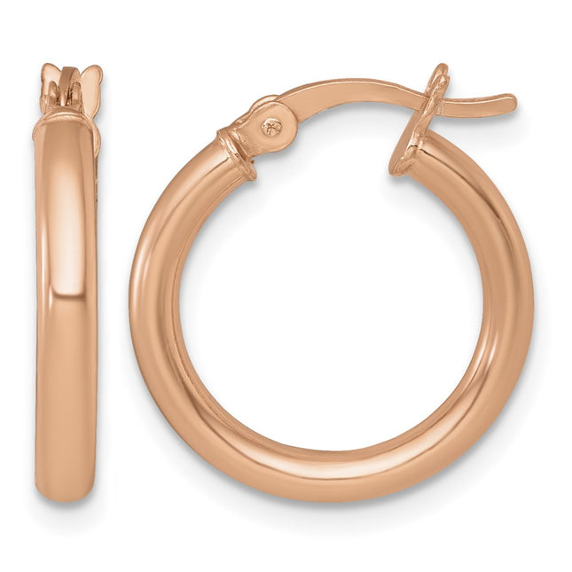 Sterling Silver Rose-tone Polished x Round Tube Hoop Earrings, 19.25 x 2.5mm