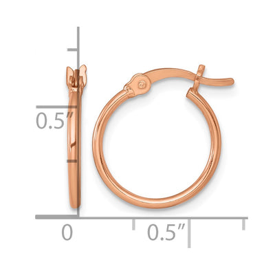 Sterling Silver Rose-tone Polished x Round Tube Hoop Earrings, 16 x 1.25mm