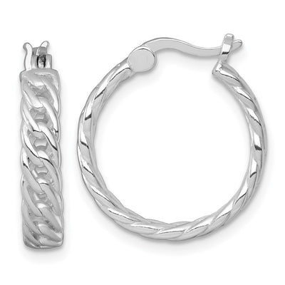 Sterling Silver Rhodium-plated Polished 4.00 x Curb Link Round Hoop Earrings