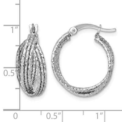 Sterling Silver Rhodium-plated Textured Crisscross Round Hoop Earrings, 20 x 7.9mm