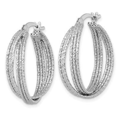 Sterling Silver Rhodium-plated Textured Crisscross Round Hoop Earrings, 25 x 7.2mm