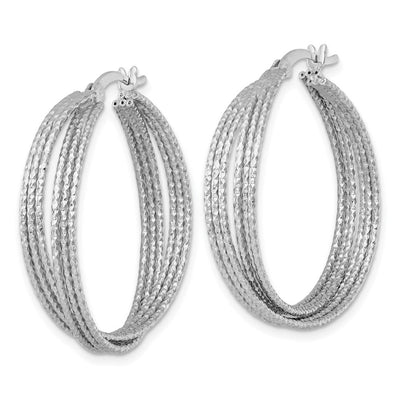 Sterling Silver Rhodium-plated Textured Crisscross Round Hoop Earrings, 31 x 7.2mm