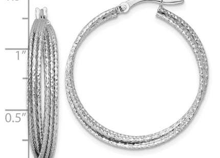 Sterling Silver Rhodium-plated Textured Crisscross Round Hoop Earrings (Style QE17920)