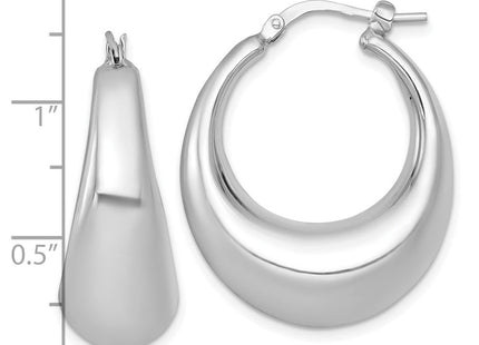 Sterling Silver Rhodium-plated Polished Graduated Puffed Hoop Earrings (Style QE17924)