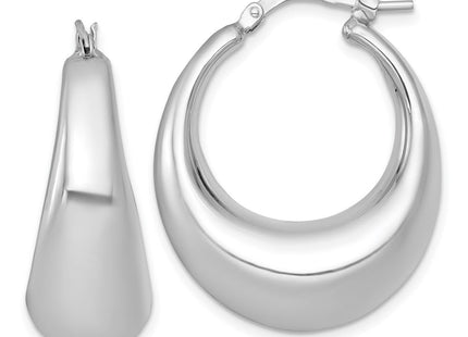 Sterling Silver Rhodium-plated Polished Graduated Puffed Hoop Earrings (Style QE17924)