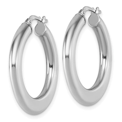 Sterling Silver Rhodium-plated Polished 3.0 x Flat Tapered Tube Hoop Earrings, 29.5 x 3mm