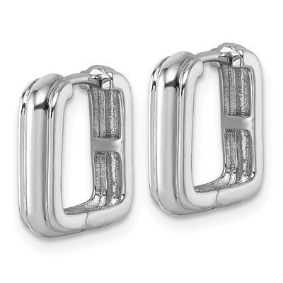 Sterling Silver Rhodium-plated Polished And Grooved x Square Hinged Hoop Earrings, 14 x 3.75mm