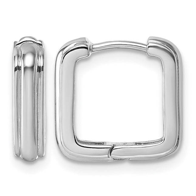 Sterling Silver Rhodium-plated Polished And Grooved x Square Hinged Hoop Earrings, 14 x 3.75mm