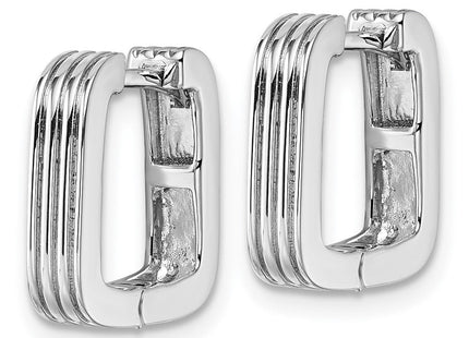 Sterling Silver Rhodium-plated Polished And Grooved x Square Hinged Hoop Earrings (Style QE17938)