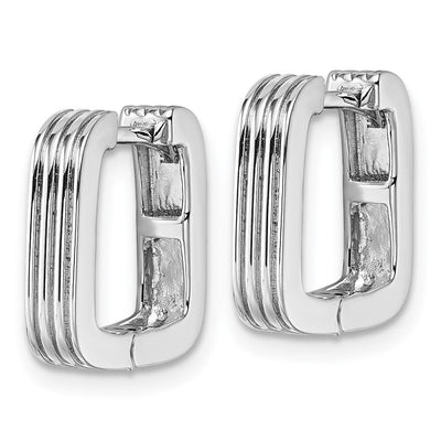 Sterling Silver Rhodium-plated Polished And Grooved x Square Hinged Hoop Earrings, 14.25 x 3.5mm