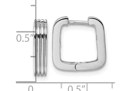 Sterling Silver Rhodium-plated Polished And Grooved x Square Hinged Hoop Earrings (Style QE17938)