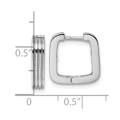 Sterling Silver Rhodium-plated Polished And Grooved x Square Hinged Hoop Earrings, 14.25 x 3.5mm