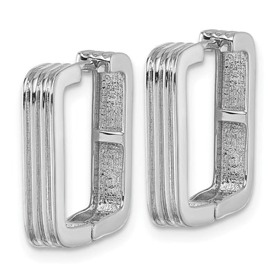 Sterling Silver Rhodium-plated Polished And Grooved x Square Hinged Hoop Earrings, 17.75 x 3.5mm