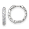 Sterling Silver Polished and Twisted x CZ Hinged Round Hoop Earrings