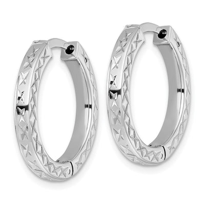 Sterling Silver Rhodium-plated Polished Diamond-cut with Safety Lock Hinged Square Tube Hoop Earrings, 23 x 3mm