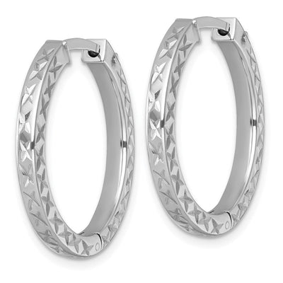 Sterling Silver Rhodium-plated Polished Diamond-cut with Safety Lock Hinged Square Tube Hoop Earrings, 28 x 3mm