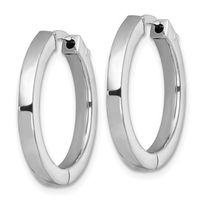 Sterling Silver Rhodium-plated Polished Hinged Square Tube Hoop Earrings, 25 x 3mm