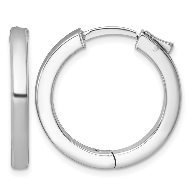 Sterling Silver Rhodium-plated Polished Hinged Square Tube Hoop Earrings, 25 x 3mm