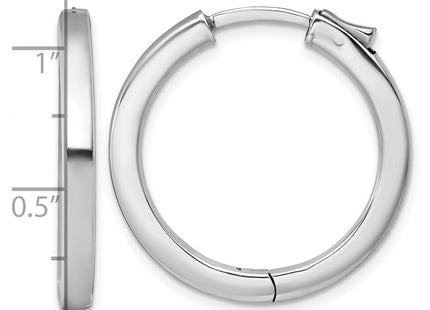 Sterling Silver Rhodium-plated Polished Hinged Square Tube Hoop Earrings (Style QE17960)